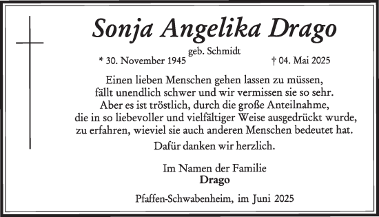 Traueranzeige von Sonja Angelika Drago von WochenSpiegel