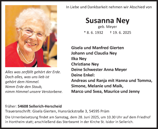 Traueranzeige von Susanna Ney von WochenSpiegel