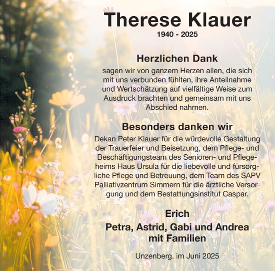 Traueranzeige von Therese Klauer von WochenSpiegel