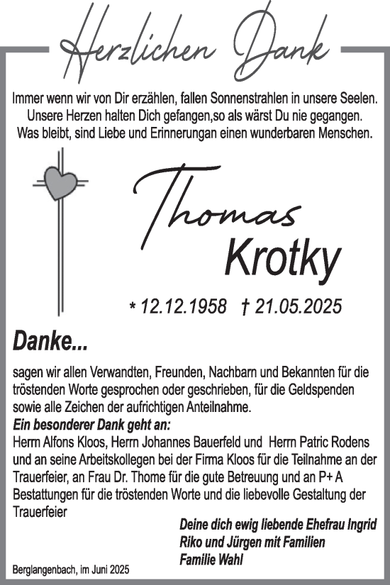 Traueranzeige von Thomas Krotky von WochenSpiegel