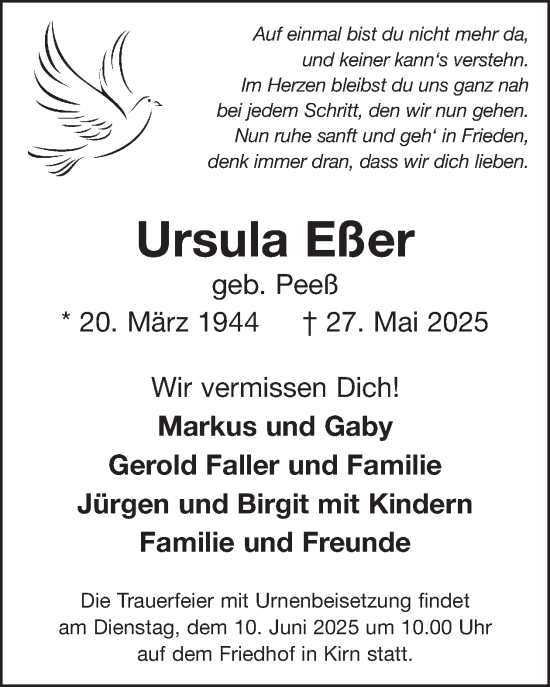 Traueranzeige von Ursula Eßer von WochenSpiegel