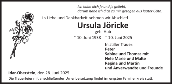 Traueranzeige von Ursula Jöricke von WochenSpiegel