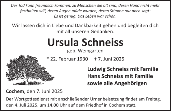 Traueranzeige von Ursula Schneiss von WochenSpiegel