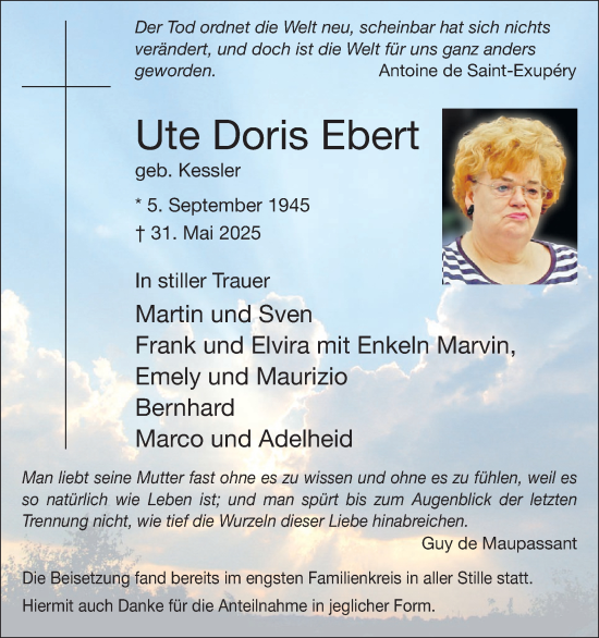 Traueranzeige von Ute Doris Ebert von WochenSpiegel