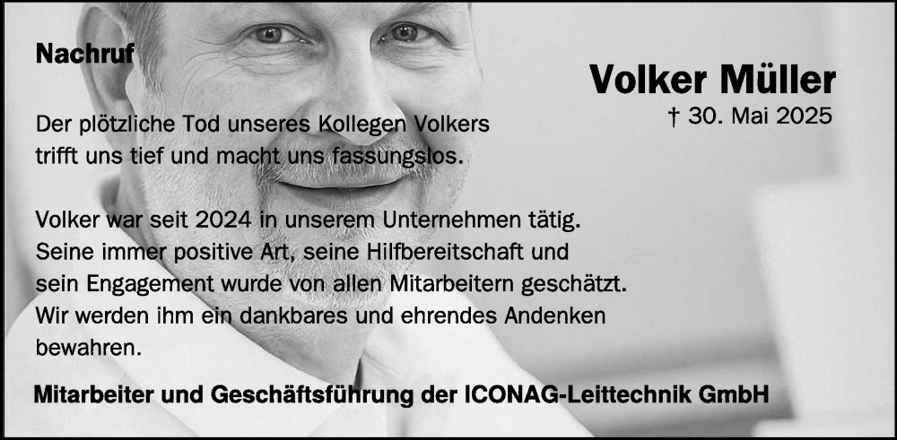  Traueranzeige für Volker Müller vom 21.06.2025 aus WochenSpiegel
