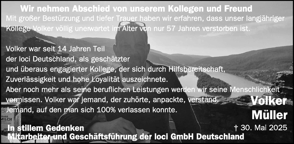  Traueranzeige für Volker Müller vom 21.06.2025 aus WochenSpiegel