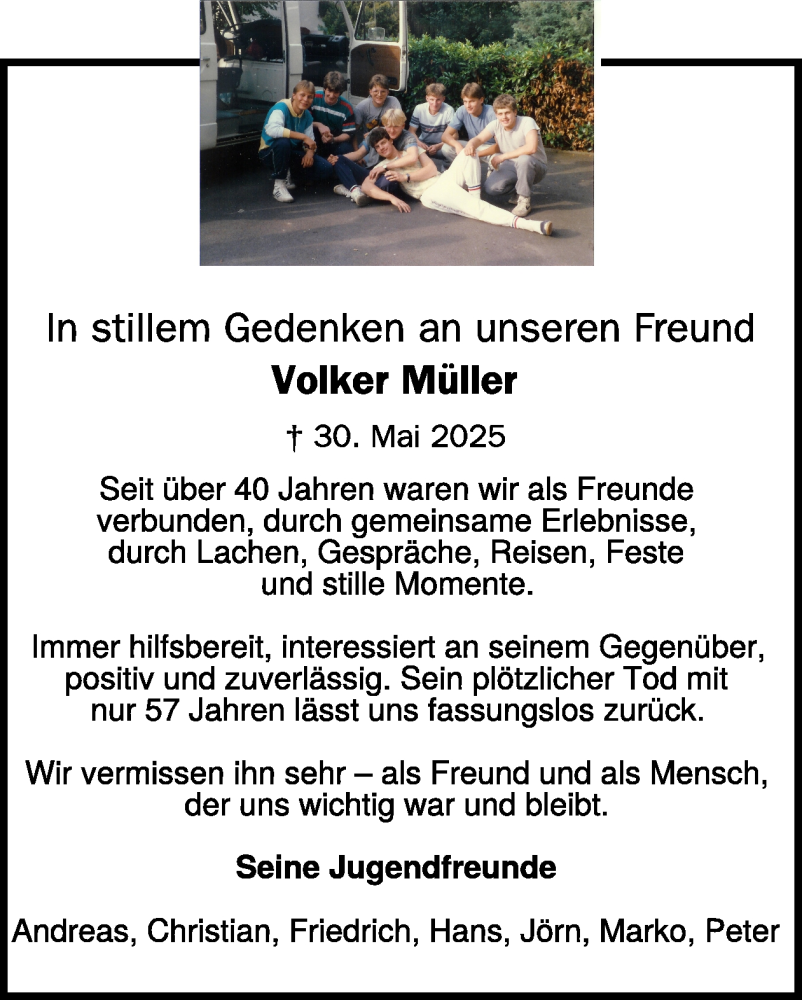  Traueranzeige für Volker Müller vom 21.06.2025 aus WochenSpiegel