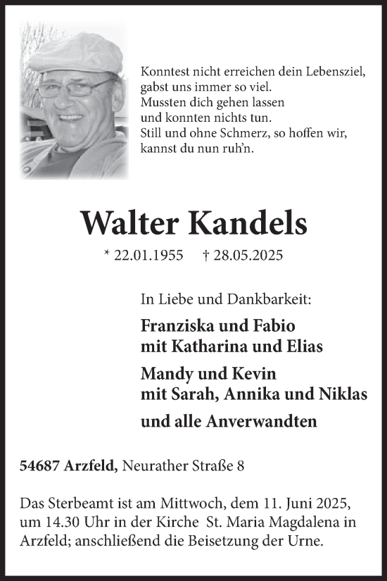 Traueranzeige von Walter Kandels von WochenSpiegel