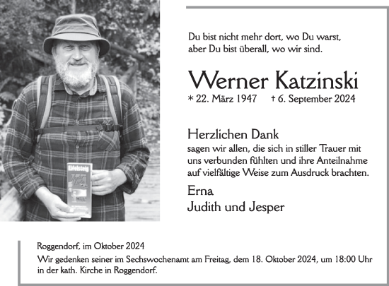 Traueranzeige von Werner Katzinski von WochenSpiegel