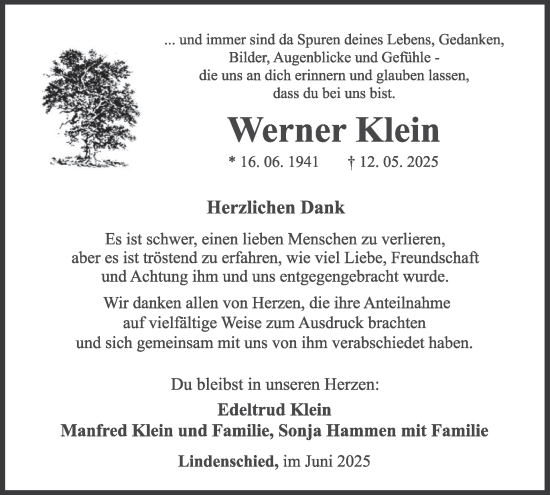 Traueranzeige von Werner Klein von WochenSpiegel