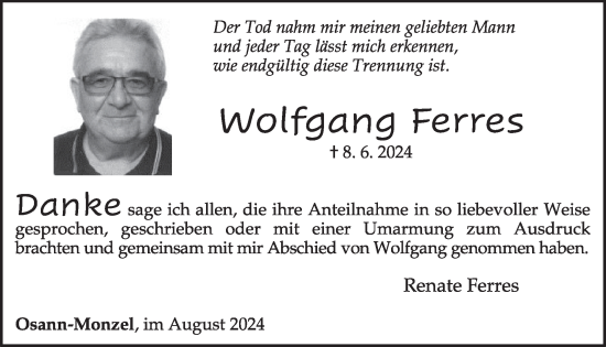 Traueranzeige von Wofgang Ferres von WochenSpiegel