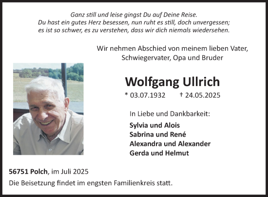 Traueranzeige von Wolfgang Ullrich von WochenSpiegel