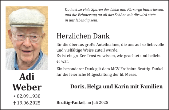 Traueranzeige von Adi Weber von WochenSpiegel