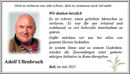 Traueranzeige von Adolf Ullenbruch von WochenSpiegel