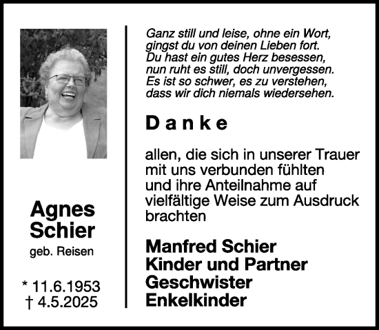 Traueranzeige von Agnes Schier von WochenSpiegel