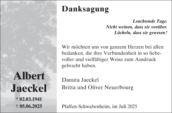 Traueranzeige von Albert Jaeckel von WochenSpiegel