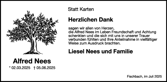 Traueranzeige von Alfred Nees von WochenSpiegel