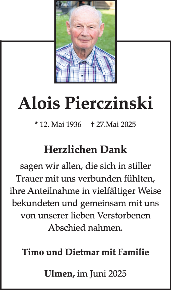 Traueranzeige von Alois Pierczinski von WochenSpiegel
