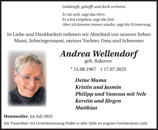 Traueranzeige von Andrea Wellendorf von WochenSpiegel
