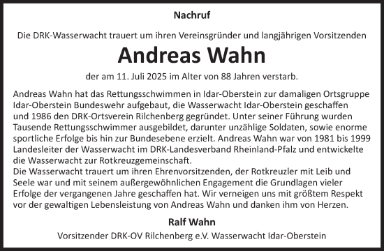 Traueranzeige von Andreas Wahn von WochenSpiegel