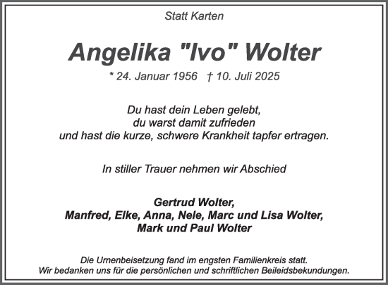 Traueranzeige von Angelika Wolter von WochenSpiegel