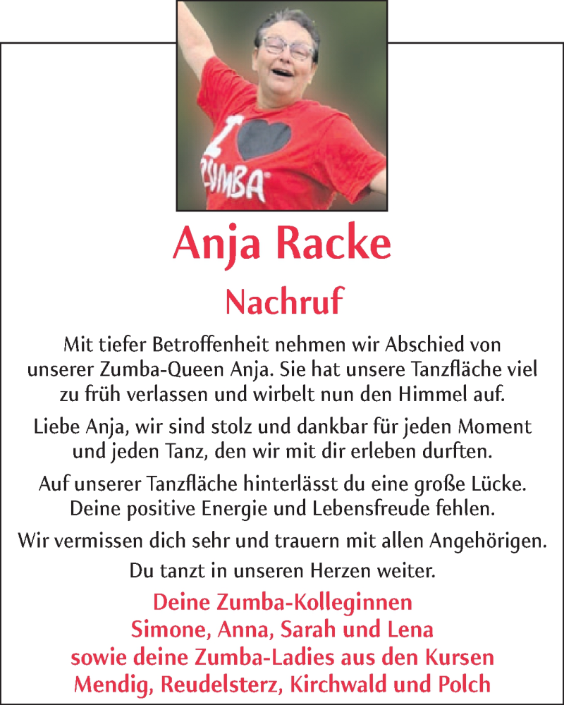  Traueranzeige für Anja Racke vom 16.07.2025 aus WochenSpiegel