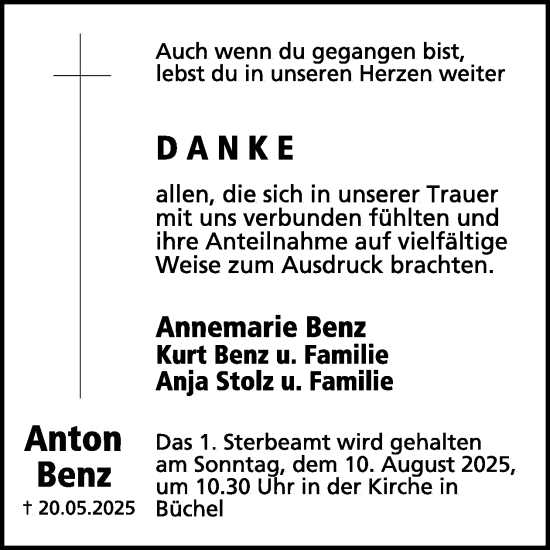 Traueranzeige von Anton Benz von WochenSpiegel