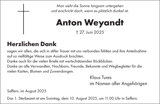 Traueranzeige von Anton Weyandt von WochenSpiegel