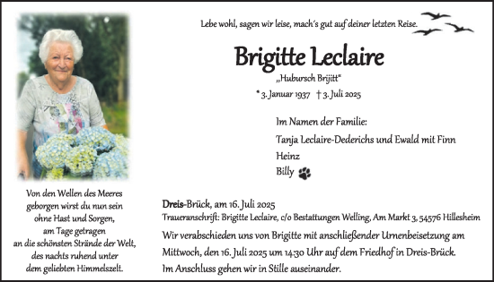 Traueranzeige von Brigitte Leclaire von WochenSpiegel