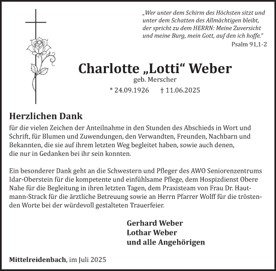 Traueranzeige von Charlotte Weber von WochenSpiegel