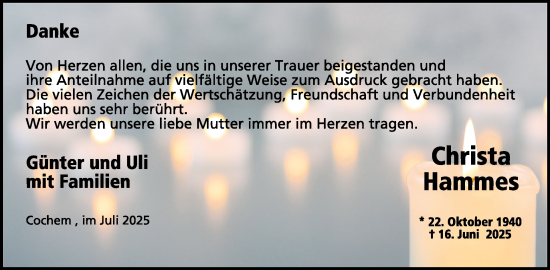 Traueranzeige von Christa Hammes von WochenSpiegel