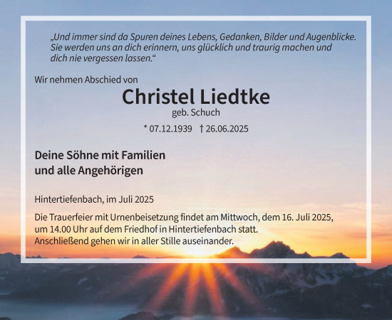 Traueranzeige von Christel Liedtke von WochenSpiegel