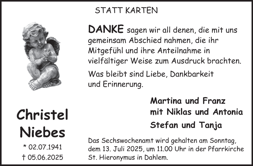  Traueranzeige für Christel Niebes vom 02.07.2025 aus WochenSpiegel