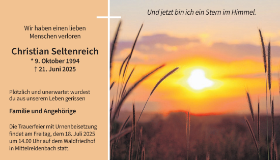 Traueranzeige von Christian Seltenreich von WochenSpiegel