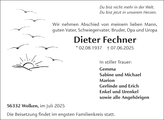 Traueranzeige von Dieter Fechner von WochenSpiegel