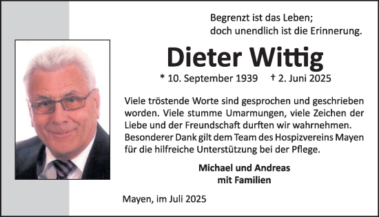 Traueranzeige von Dieter Wittig von WochenSpiegel