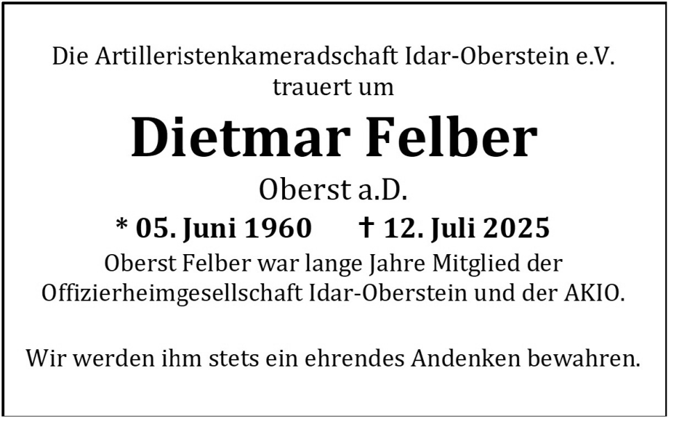  Traueranzeige für Dietmar Felber vom 26.07.2025 aus WochenSpiegel