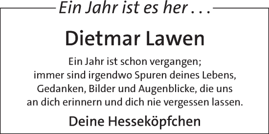 Traueranzeige von Dietmar Lawen von WochenSpiegel