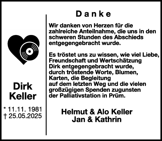 Traueranzeige von Dirk Keller von WochenSpiegel
