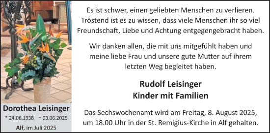 Traueranzeige von Dorothea Leisinger von WochenSpiegel
