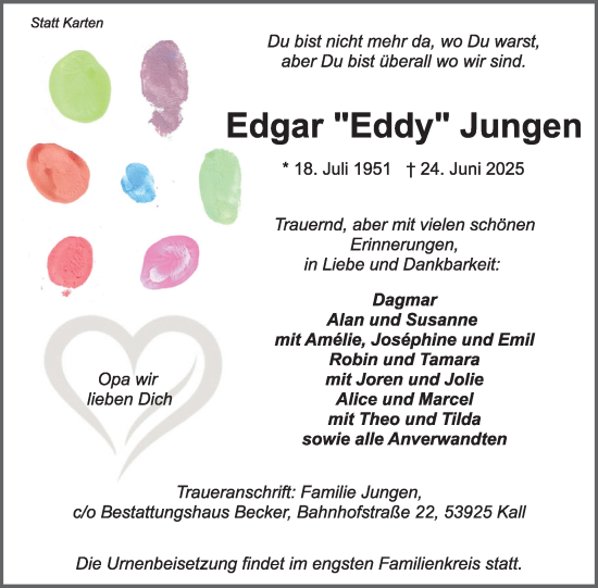 Traueranzeige von Edgar Jungen von WochenSpiegel