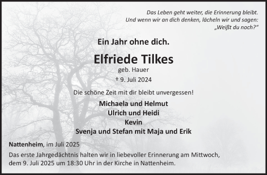 Traueranzeige von Elfriede Tilkes von WochenSpiegel