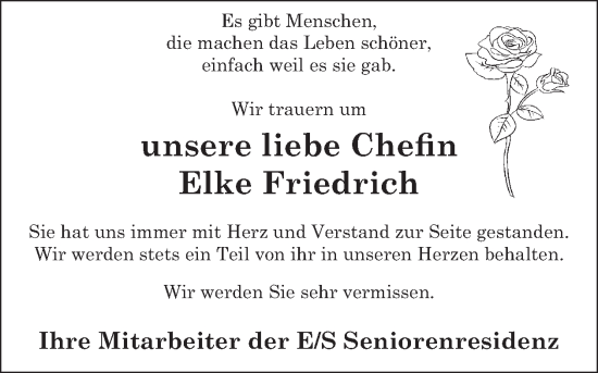 Traueranzeige von Elke Friedrich von WochenSpiegel