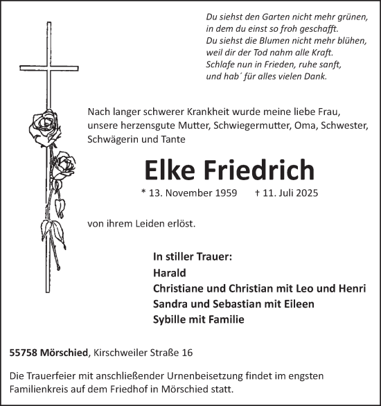 Traueranzeige von Elke Friedrich von WochenSpiegel