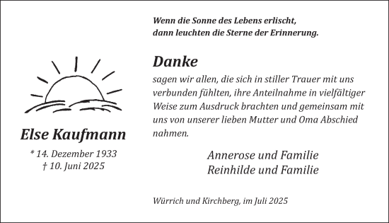 Traueranzeige von Else Kaufmann von WochenSpiegel