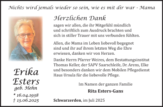 Traueranzeige von Erika Esters von WochenSpiegel