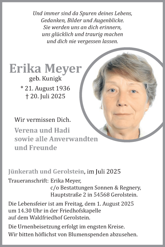 Traueranzeige von Erika Meyer von WochenSpiegel