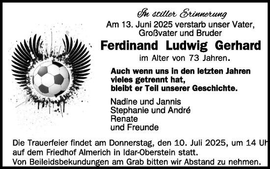 Traueranzeige von Ferdinand Ludwig Gerhard von WochenSpiegel