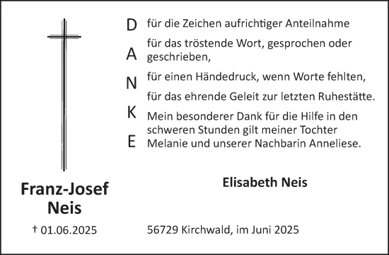 Traueranzeige von Franz-Josef Neis von WochenSpiegel