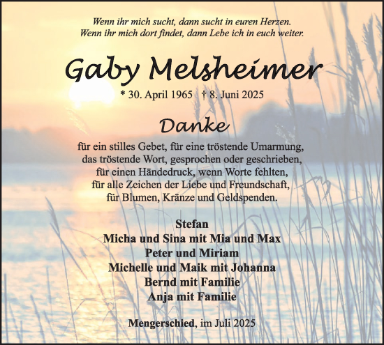 Traueranzeige von Gaby Melsheimer von WochenSpiegel